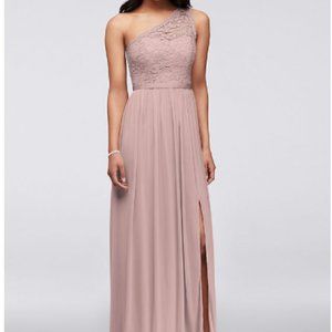 David's Bridal Long One Shoulder Lace Bridesmaid Dress